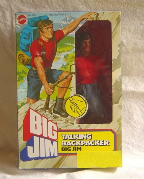 BIG JIM ☆ TALKING BACK PACKER ☆ GRIP HAND '76 #7451 REPROBOX ►NEW◄ COMPLETO